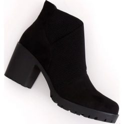 Botki na obcasie czarne BH151-KB Black. Czarne botki damskie ButyModne, z materiału, bez obcasa, na obcasie, bez zapięcia. W wyprzedaży za 109.00 zł.