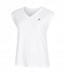 Koszulka tenisowa Fila T-shirt Maia. Białe t-shirty damskie Fila, m, bez wzorów, z materiału, bez kołnierzyka. Za 131.99 zł.