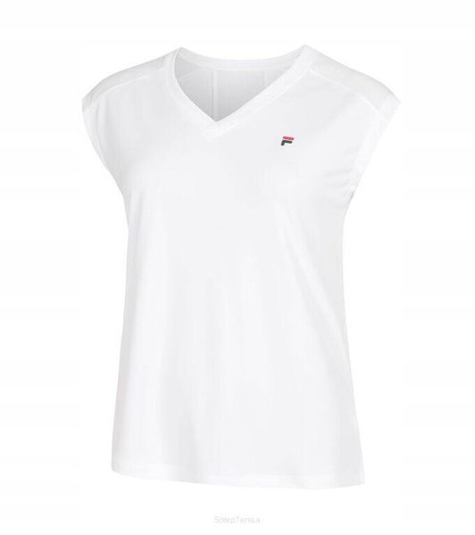 Koszulka tenisowa Fila T-shirt Maia. Białe t-shirty damskie Fila, m, bez wzorów, z materiału, bez kołnierzyka. Za 131.99 zł.