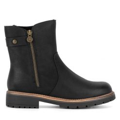 Botki Go Soft. Czarne botki damskie GO SOFT, bez obcasa, na płaskiej podeszwie, bez zapięcia. Za 199.99 zł.