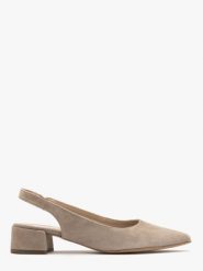 Beżowe czółenka z otwartą piętą typu slingback ELIZABETH. Brązowe czółenka damskie Ryłko, bez wzorów, z gumy, z otwartym noskiem, bez obcasa, na obcasie. Za 379.99 zł.