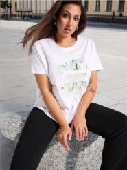 Koszulka z nadrukiem - biały. Białe t-shirty damskie Sinsay, l, bez wzorów, bez kołnierzyka. Za 17.99 zł.