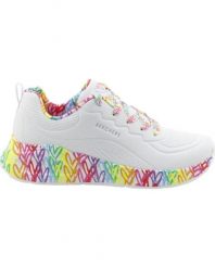 Buty sportowe Sneakersy damskie, Uno Lite - Exuberant Hearts. Białe buty sportowe na co dzień damskie Skechers, bez wzorów, z materiału, trekkingowe. Za 299.99 zł.