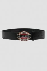 DSQUARED2 Czarny pasek męski ze skóry z owalną klamrą, Rozmiar 85. Czarne paski męskie Dsquared2, bez wzorów, ze skóry. W wyprzedaży za 799.99 zł.