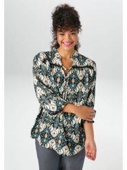 Aniston Bluzka w kolorze czarno-niebiesko-kremowym rozmiar: 44. Brązowe bluzki damskie Aniston, bez wzorów, z wiskozy, bez kołnierzyka, bez ramiączek. Za 137.10 zł.