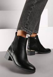 Czarne Botki na Obcasie z Metaliczną Wstawką Mattesa. Czarne botki damskie Born2be, z jeansu, eleganckie, bez obcasa, na obcasie, bez zapięcia. Za 119.99 zł.