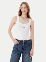 Guess Jeans Top W4YP48 KA0H1 Biały Regular Fit. Białe topy damskie Guess Jeans, l, z aplikacjami, z bawełny, bez kołnierzyka. Za 109.99 zł.