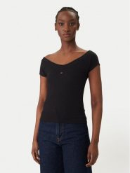 Tommy Jeans Bluzka DW0DW22265 Czarny Slim Fit. Czarne bluzki damskie Tommy Jeans, s, bez wzorów, z bawełny, bez ramiączek. Za 169.99 zł.