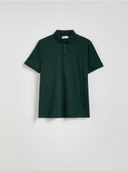 Koszulka polo regular - ciemnozielony. Zielone koszulki polo męskie Reserved, l, bez wzorów, z bawełny, bez ramiączek. Za 69.99 zł.
