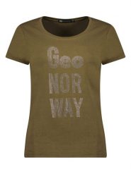 Geographical Norway Koszulka "Jutifa" w kolorze khaki rozmiar: XXL. Brązowe bluzki damskie Geographical Norway, xxl, bez wzorów, bez kołnierzyka, bez ramiączek. Za 57.06 zł.