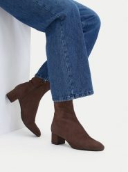 GINO ROSSI Botki C-TS6317-01-S Brązowy. Brązowe botki damskie Gino Rossi, ze skóry, bez obcasa, na słupku, bez zapięcia. Za 329.99 zł.