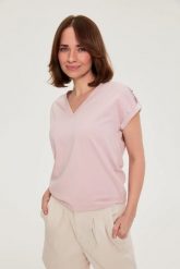 T-shirt z bawełny różowa. Czerwone t-shirty damskie MOODO, l, bez wzorów, z bawełny, bez kołnierzyka. Za 49.99 zł.