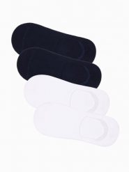 Skarpety męskie stopki 4-pak - biało-granatowe OM-SOSS-0104 - one size. Białe skarpetki męskie Ombre Clothing, bez wzorów, z bawełny. W wyprzedaży za 19.99 zł.