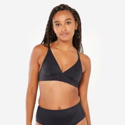 Góra kostiumu kąpielowego surfingowego damska Olaian Bea. Czarne bikini damskie OLAIAN, bez wzorów. Za 79.99 zł.