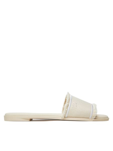 Tommy Hilfiger Klapki Fringe Canvas Flat Sandal FW0FW08908 Beżowy. Brązowe klapki damskie Tommy Hilfiger, bez wzorów, z materiału, bez obcasa. Za 249.99 zł.