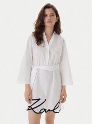 KARL LAGERFELD Sukienka plażowa A2W46075 Biały Regular Fit. Białe sukienki damskie Karl Lagerfeld, na plażę, xs, bez wzorów, z bawełny, bez kołnierzyka, bez ramiączek. Za 649.99 zł.