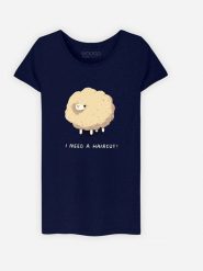 WOOOP Koszulka "Haircut Sheep" w kolorze granatowym rozmiar: S. Niebieskie bluzki damskie Wooop, s, bez wzorów, z bawełny, bez kołnierzyka, bez ramiączek. Za 74.63 zł.