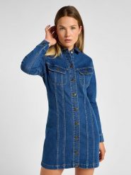 LEE DAMSKA SUKIENKA JEANSOWA LEE FOREVERFIT RIDER DRESS CLEAN RILEY 112355125. Sukienki damskie Lee, l, bez wzorów, z jeansu, bez kołnierzyka, bez ramiączek. Za 199.99 zł.