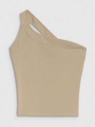 4F Crop-top slim z asymetrycznym ramiączkiem damski - beżowy M. Brązowe topy damskie 4f, m, bez wzorów, z dzianiny, z asymetrycznym kołnierzem. W wyprzedaży za 19.99 zł.