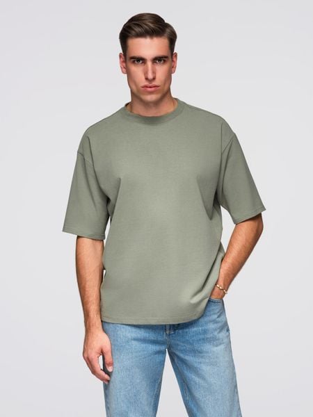 Męski t-shirt bawełniany LOOSE FIT z okrągłym dekoltem – khaki V8 - Rozmiar: M. Brązowe t-shirty męskie Ombre Clothing, l, bez wzorów, z bawełny, bez kołnierzyka. W wyprzedaży za 69.99 zł.
