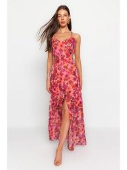 Trendyol Sukienka w kolorze czerwono-różowym rozmiar: 38. Czerwone sukienki damskie Trendyol, bez wzorów, bez kołnierzyka, bez ramiączek, maxi. Za 73.93 zł.