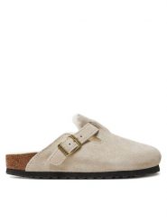 Birkenstock Klapki Boston Shearling Leve 1026192 Biały. Białe klapki damskie Birkenstock, bez wzorów, ze skóry, bez obcasa. Za 569.99 zł.