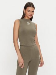 Guess Bluzka Elea V4YP04 KCDN0 Khaki Regular Fit. Brązowe bluzki damskie Guess, xl, z aplikacjami, z wiskozy, bez ramiączek. Za 119.99 zł.