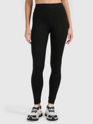 Legginsy treningowe bawełniane damskie czarne 4F Czarny XS. Czarne legginsy sportowe damskie 4f, xs, bez wzorów, z bawełny. Za 79.99 zł.