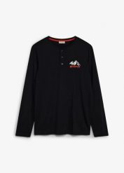 Bluzka z dekoltem henley z czystej bawełny organicznej. Czarne koszulki męskie z długim rękawem bonprix, m, z bawełny. Za 69.99 zł.