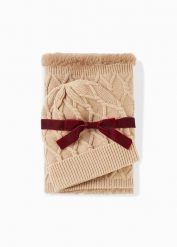 Szal komin + czapka (2 części). Brązowe czapki zimowe damskie bonprix, z dzianiny. Za 109.99 zł.