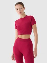 4F Crop top treningowy slim szybkoschnący damski - czerwony M/L. Czerwone topy damskie 4f, l, bez wzorów, z dzianiny, bez ramiączek. W wyprzedaży za 39.99 zł.
