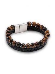 Uomo Skórzana bransoletka z tygrysim okiem rozmiar: onesize. Brązowe biżuteria dla mężczyzn Uomo, metalowe. Za 100.04 zł.