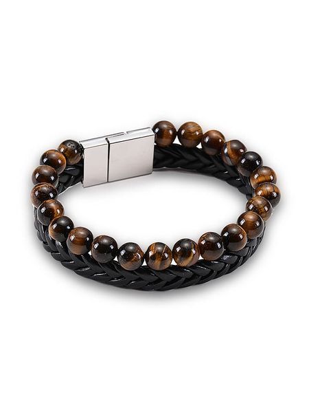 Uomo Skórzana bransoletka z tygrysim okiem rozmiar: onesize. Brązowe biżuteria dla mężczyzn Uomo, metalowe. Za 100.04 zł.