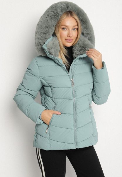 Jasnozielona Taliowana Kurtka z Pikowanymi Przeszyciami i Kapturem z Futerkiem Olennea. Zielone kurtki damskie Born2be, l, bez wzorów, z jeansu. Za 109.99 zł.