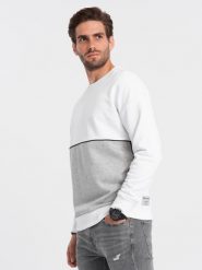 Bluza męska OVERSIZE z kontrastowym łączeniem kolorów - biało-szara V1 OM-SSNZ-0130 - XXL. Szare bluzy bez kaptura męskie Ombre Clothing, l, z bawełny. W wyprzedaży za 49.99 zł.