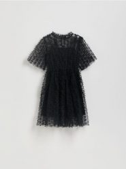 Tiulowa sukienka z kokardkami - czarny. Czarne sukienki dziewczęce Reserved, bez wzorów, z materiału, bez ramiączek. Za 99.99 zł.