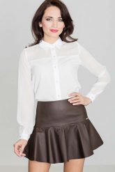 Brązowa Szykowna Mini Spódnica Wykończona Szeroką Falbanką. Brązowe spódniczki damskie Katrus, l, bez wzorów, z elastanu, eleganckie, mini. Za 179.00 zł.