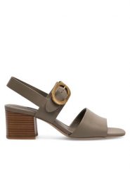 Gino Rossi Sandały V155-25-2 Khaki. Brązowe sandały damskie Gino Rossi, bez wzorów, ze skóry, bez obcasa, na słupku. Za 249.99 zł.