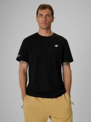 4F T-shirt regular gładki męski - czarny L. Czarne t-shirty męskie 4f, l, bez wzorów, z bawełny, bez kołnierzyka. Za 69.99 zł.