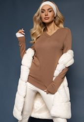 Brązowy Sweter w Klasycznym Stylu z Dekoltem w Serek Feliriel. Brązowe swetry klasyczne damskie Renee, m, z jeansu, bez kołnierzyka. Za 69.99 zł.