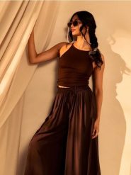 Spodnie culotte z wiskozą - brązowy. Brązowe spodnie materiałowe damskie Sinsay, bez wzorów, z wiskozy. Za 49.99 zł.