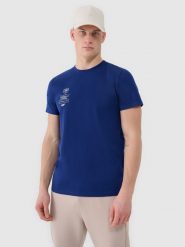 4F T-shirt regular z nadrukiem męski - granatowy XXL. Niebieskie t-shirty męskie 4f, m, bez wzorów, z bawełny, bez kołnierzyka. W wyprzedaży za 49.99 zł.