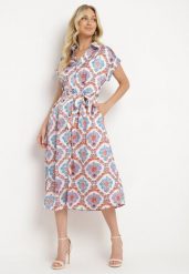 Niebiesko-Pomarańczowa Koszulowa Boho Sukienka z Wiskozą na Guziki z Paskiem Hosofia. Niebieskie sukienki damskie Born2be, na lato, l, bez wzorów, z materiału, boho, bez kołnierzyka, bez ramiączek, midi, koszulowe. W wyprzedaży za 111.99 zł.