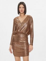 Please Sukienka koktajlowa A1XKBSX000 Złoty Slim Fit. Żółte sukienki damskie Please, l, bez wzorów, z syntetyku, wizytowe, bez kołnierzyka, bez ramiączek. Za 259.99 zł.