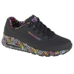 Buty sportowe Sneakersy damskie, Skechers Uno-Loving Love. Czarne buty sportowe na co dzień damskie Skechers, bez wzorów, z materiału, trekkingowe. Za 379.99 zł.