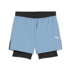 Szorty 2 w 1 Puma 5" Dreamrun dryCELL. Niebieskie szorty męskie Puma, ze skóry, bez kołnierzyka. Za 227.50 zł.