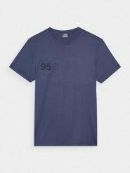 4F T-shirt regular z nadrukiem męski - granatowy M. Niebieskie t-shirty męskie 4f, m, bez wzorów, z bawełny, bez kołnierzyka. W wyprzedaży za 39.99 zł.