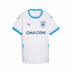 Koszulka domowa dla kobiet OM 2024/25. Białe bluzki damskie Puma, bez wzorów, sportowe, bez kołnierzyka, bez ramiączek. W wyprzedaży za 272.75 zł.