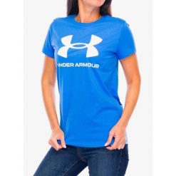 Koszulka z nadrukiem damska Under Armour Logo. Niebieskie bluzki damskie Under Armour, bez wzorów, bez ramiączek. Za 93.99 zł.