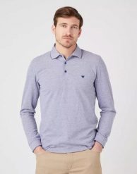 WRANGLER REFINED POLO MĘSKA KOSZULKA DŁUGI RĘKAW BLUE W7F9KHB51 112323733. Niebieskie koszulki polo męskie Wrangler, m, bez wzorów, bez ramiączek. Za 119.99 zł.